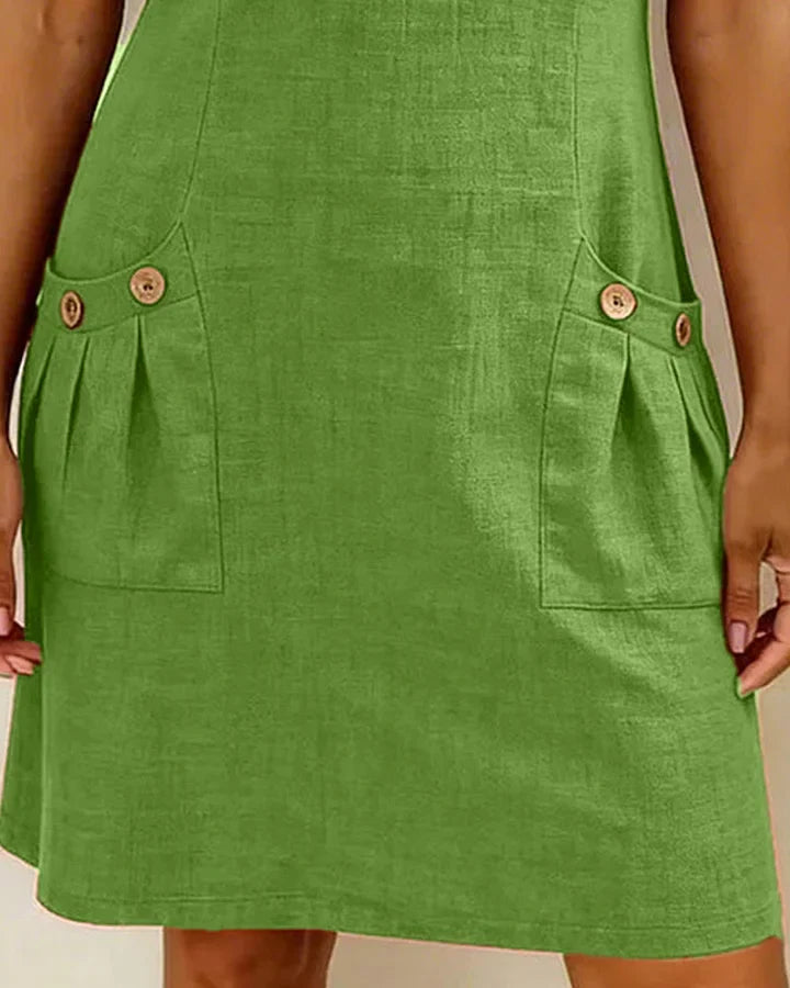 Zipper Pocket Cotton Linen Dress