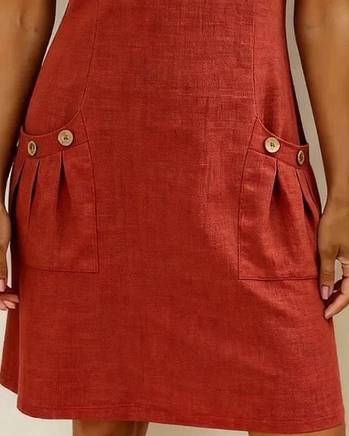 Zipper Pocket Cotton Linen Dress