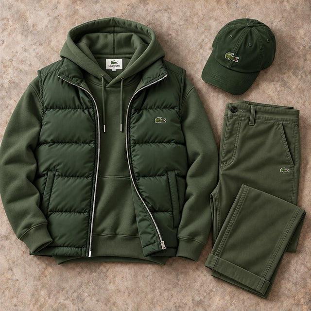 Men's Puffer Vest, Hoodie, Straight-Leg Pants & Cap 4-Piece Set